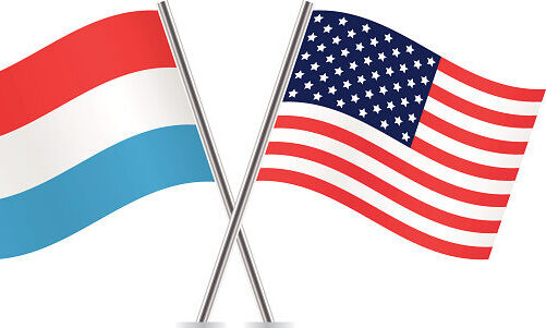 American and Luxembourg flags. Vector illustration.